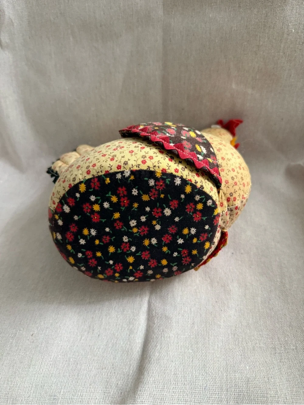 Handmade Red & Cream Fabric Chicken